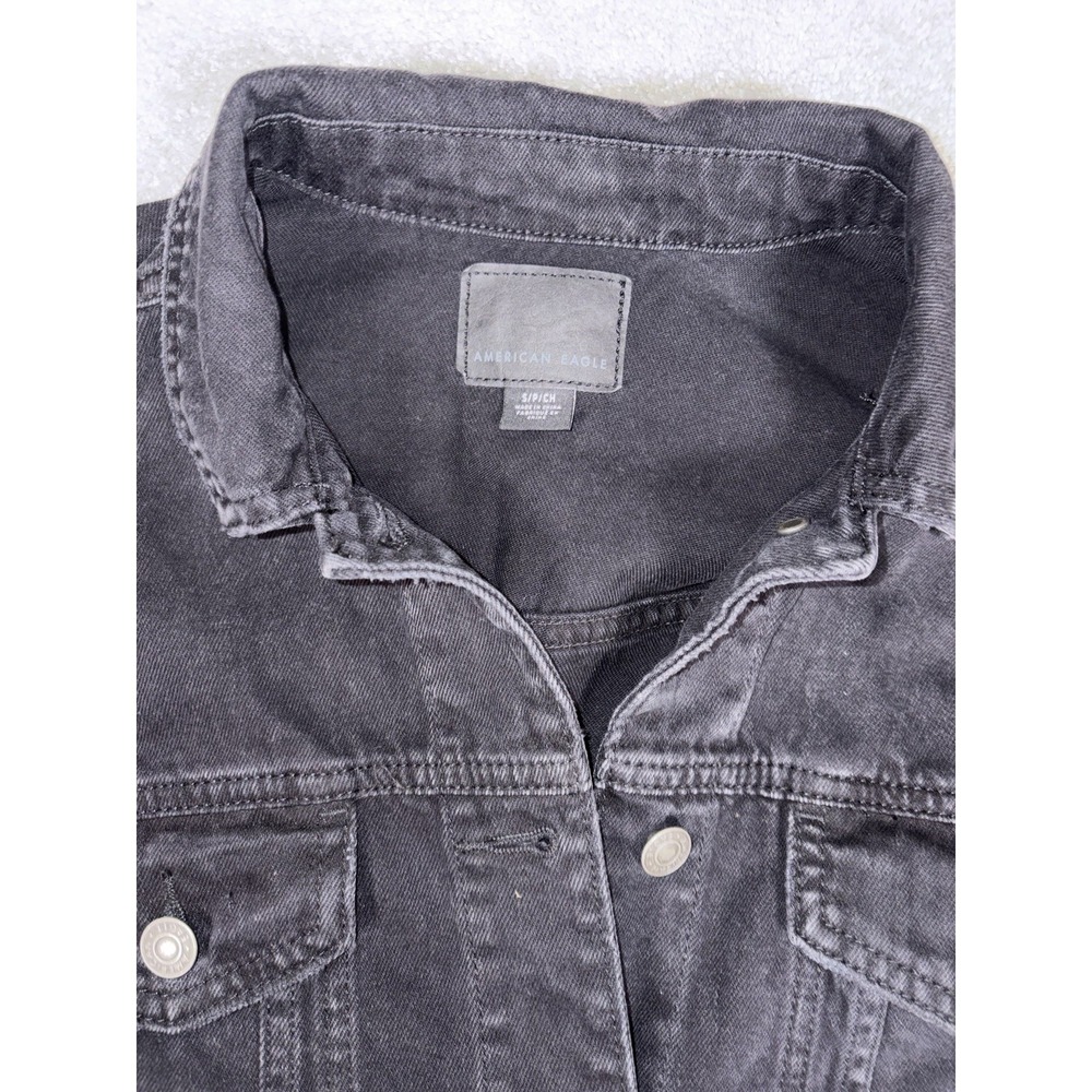 Women's Small American Eagle Black/Grey Denim‎ Jacket 100% Cotton - Picture 5 of 8
